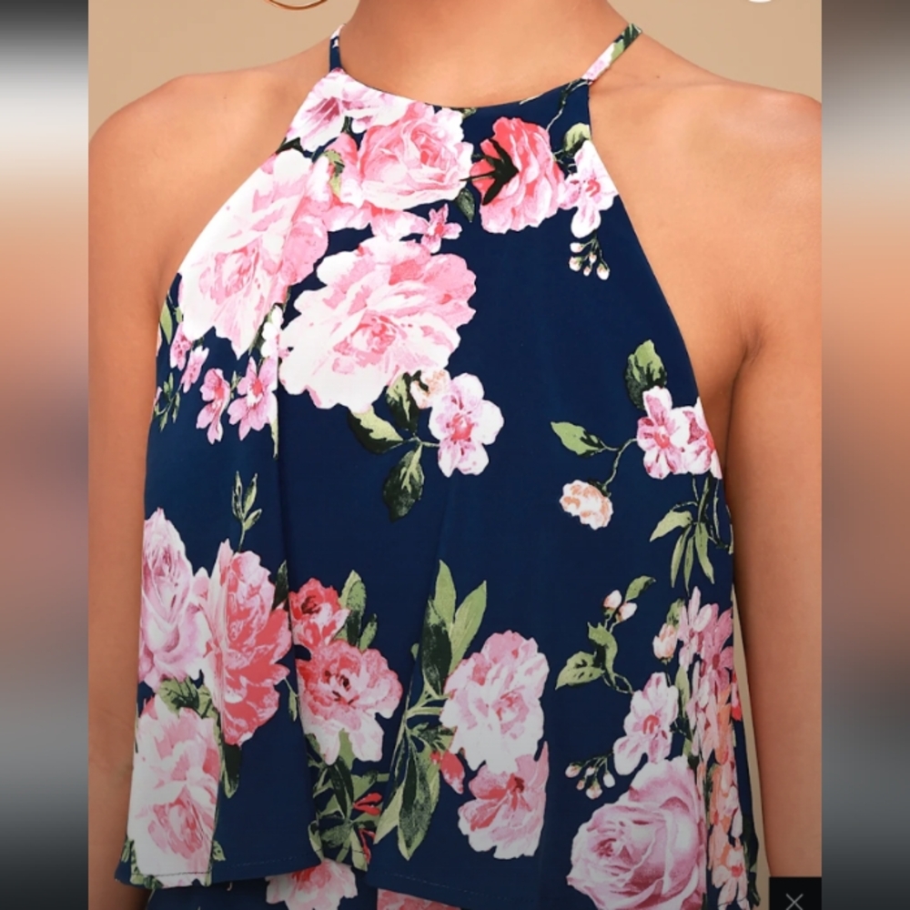 Lulus-In The Garden Floral Print Romper (Navy 💙)-XS NWOT - Picture 2 of 6